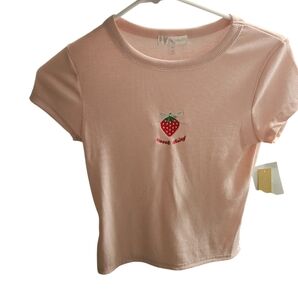 Pink t-Shirt with Strawberry Embroidery